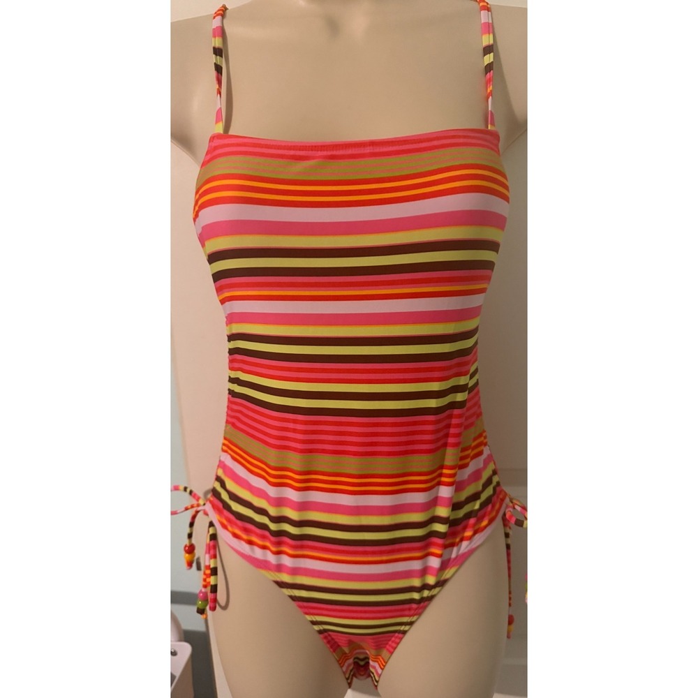 NWT No Boundaries Multi Stripe 1-Pc Swimsuit Cheeky High Leg XS (0-2)